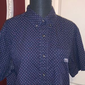 Navy and Pink Star Short Sleeve Button Down